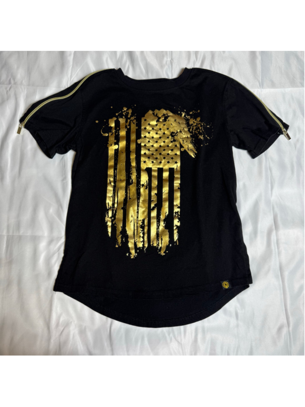 Boys Akademiks Short Sleeve Tee Shirt Size M 10/12 Black Gold